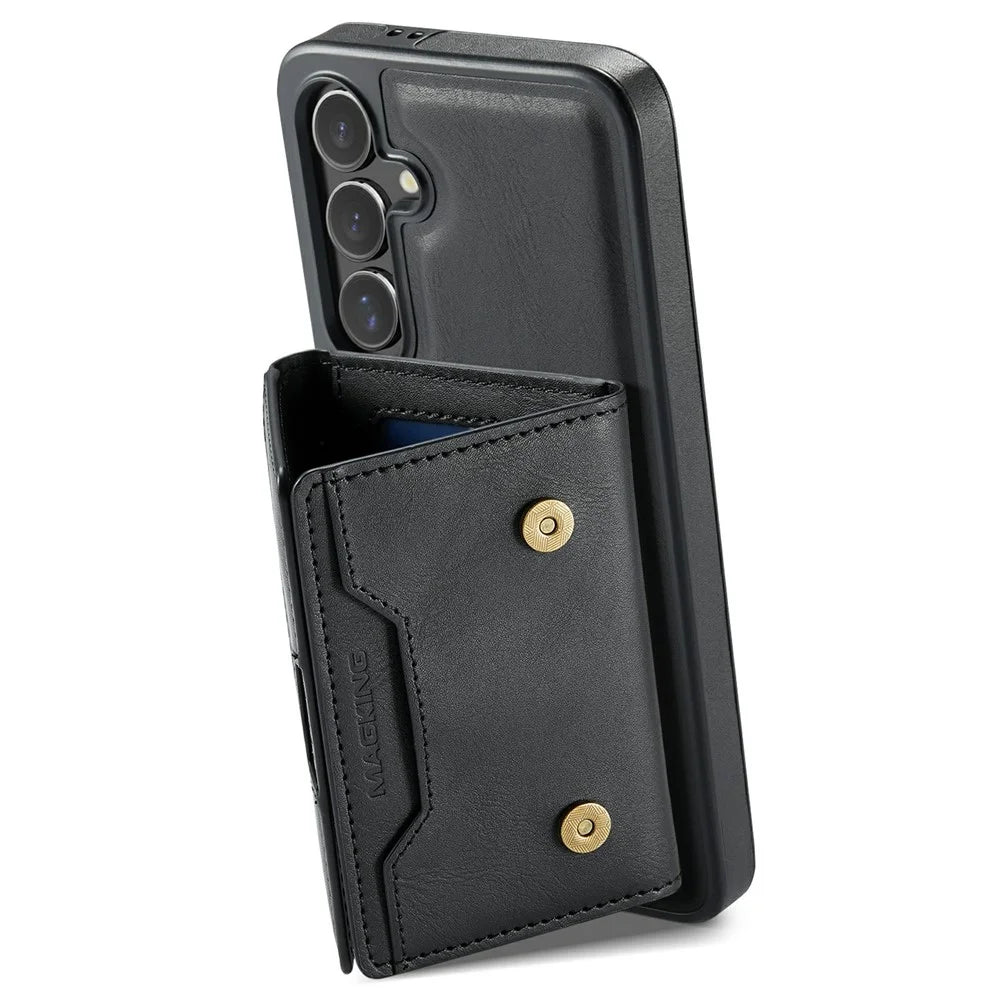 MAGKING K4 Series For Samsung Galaxy S24 FE Magnetic Case Detachable Wallet PU TPU PC Phone Cover - Black - 5