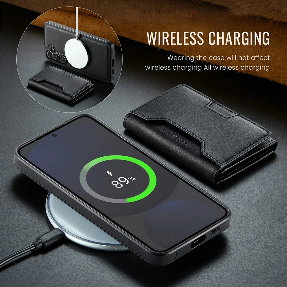 MAGKING K4 Series For Samsung Galaxy S24 FE Magnetic Case Detachable Wallet PU TPU PC Phone Cover - Black - 6