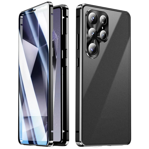 For Samsung Galaxy S26 Ultra Case Double Sides Tempered Glass + Metal Magnetic Phone Cover with Buckle - Black - 1