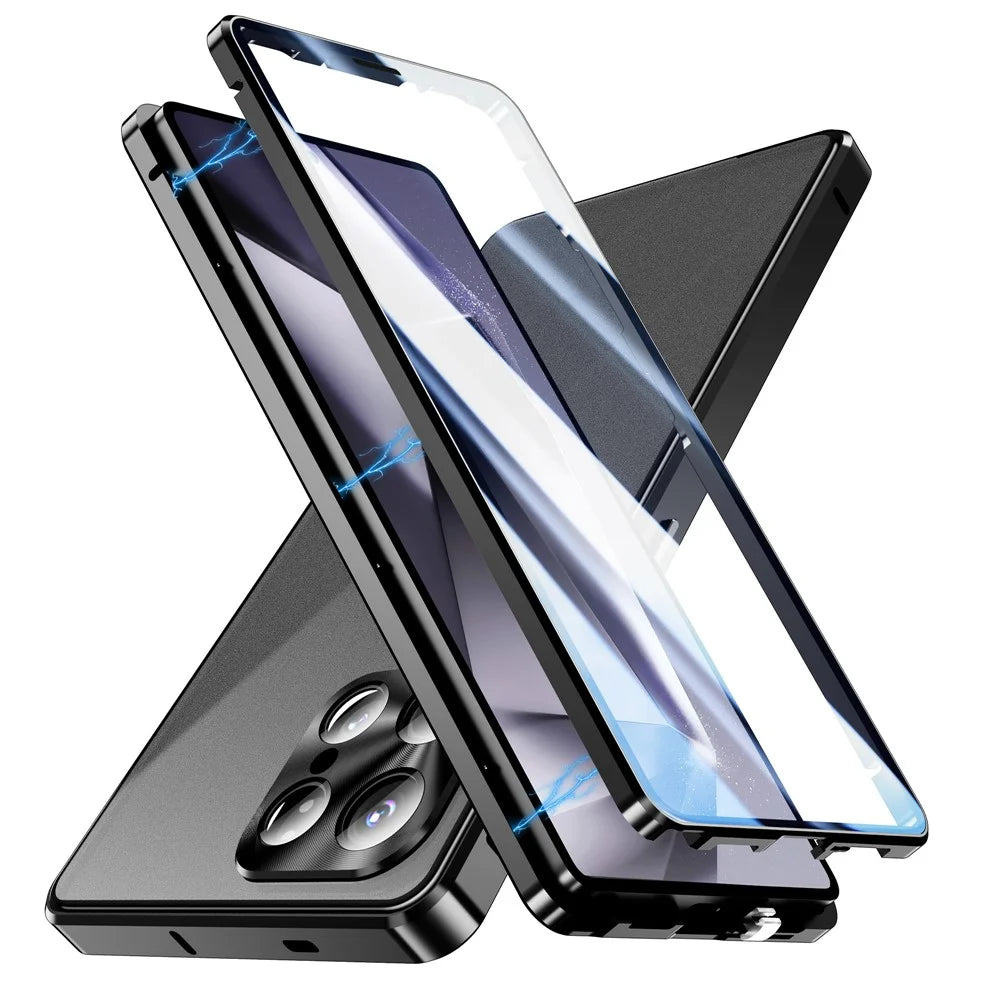For Samsung Galaxy S26 Ultra Case Double Sides Tempered Glass + Metal Magnetic Phone Cover with Buckle - Black - 3
