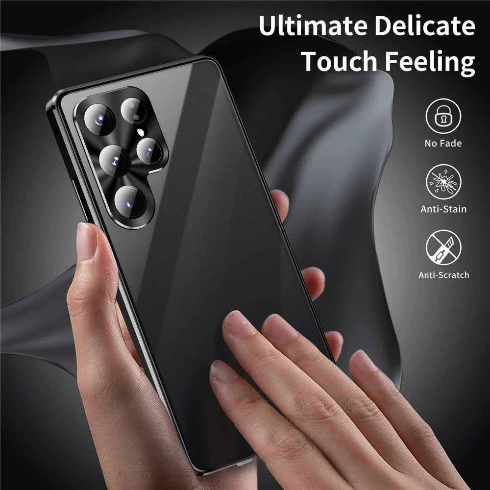 For Samsung Galaxy S26 Ultra Case Double Sides Tempered Glass + Metal Magnetic Phone Cover with Buckle - Black - 6