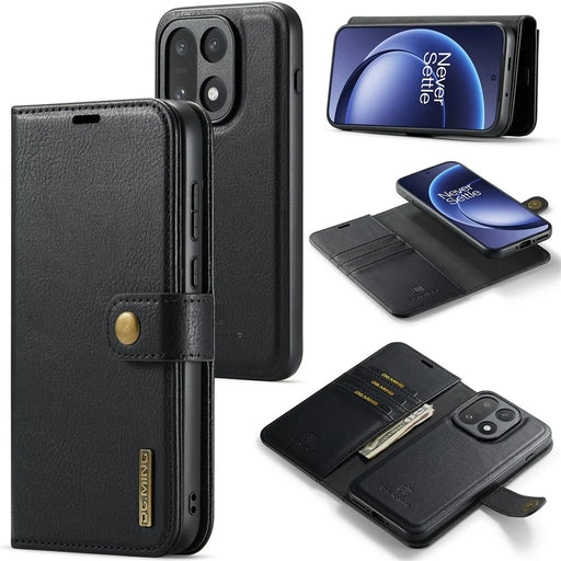 DG.MING for OnePlus 15 5G Leather Wallet Case Detachable 2 in 1 Split Leather Phone Cover - Black - 1