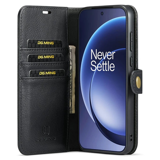 DG.MING for OnePlus 15 5G Leather Wallet Case Detachable 2 in 1 Split Leather Phone Cover - Black - 2