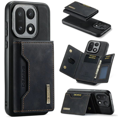 DG.MING M2 Series for OnePlus 15 5G PU Leather Tri-Fold Multiple Card Slots Holder Pocket Purse - Black - 1