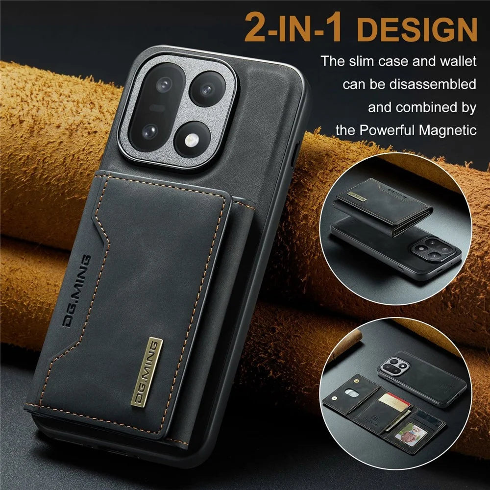 DG.MING M2 Series for OnePlus 15 5G PU Leather Tri-Fold Multiple Card Slots Holder Pocket Purse - Black - 6