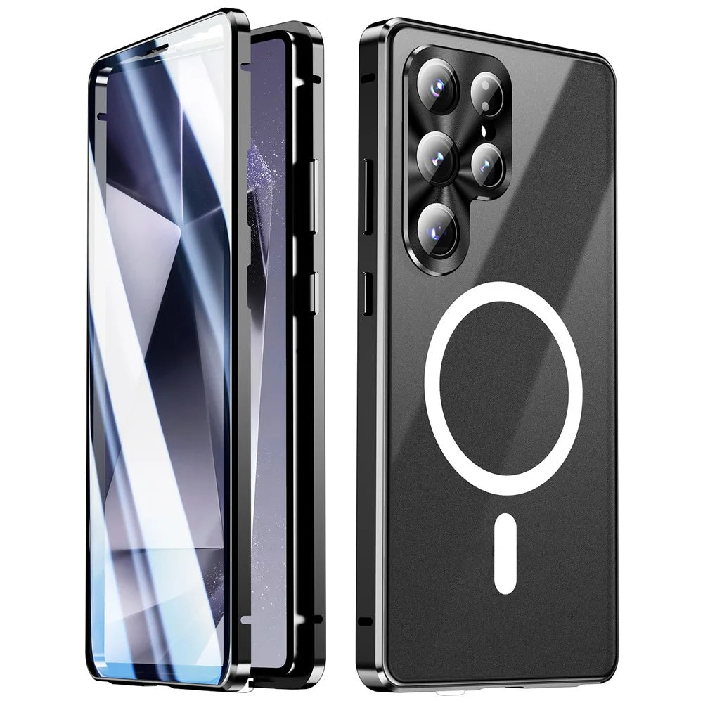 For Samsung Galaxy S26 Ultra Magnetic Case Tempered Glass + Matte PC Phone Cover with Metal Frame - Black - 3