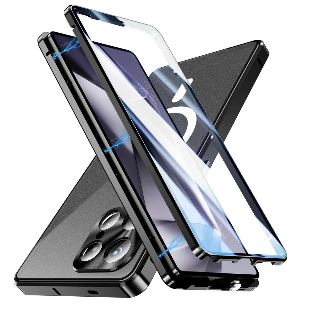 For Samsung Galaxy S26 Ultra Magnetic Case Tempered Glass + Matte PC Phone Cover with Metal Frame - Black - 4