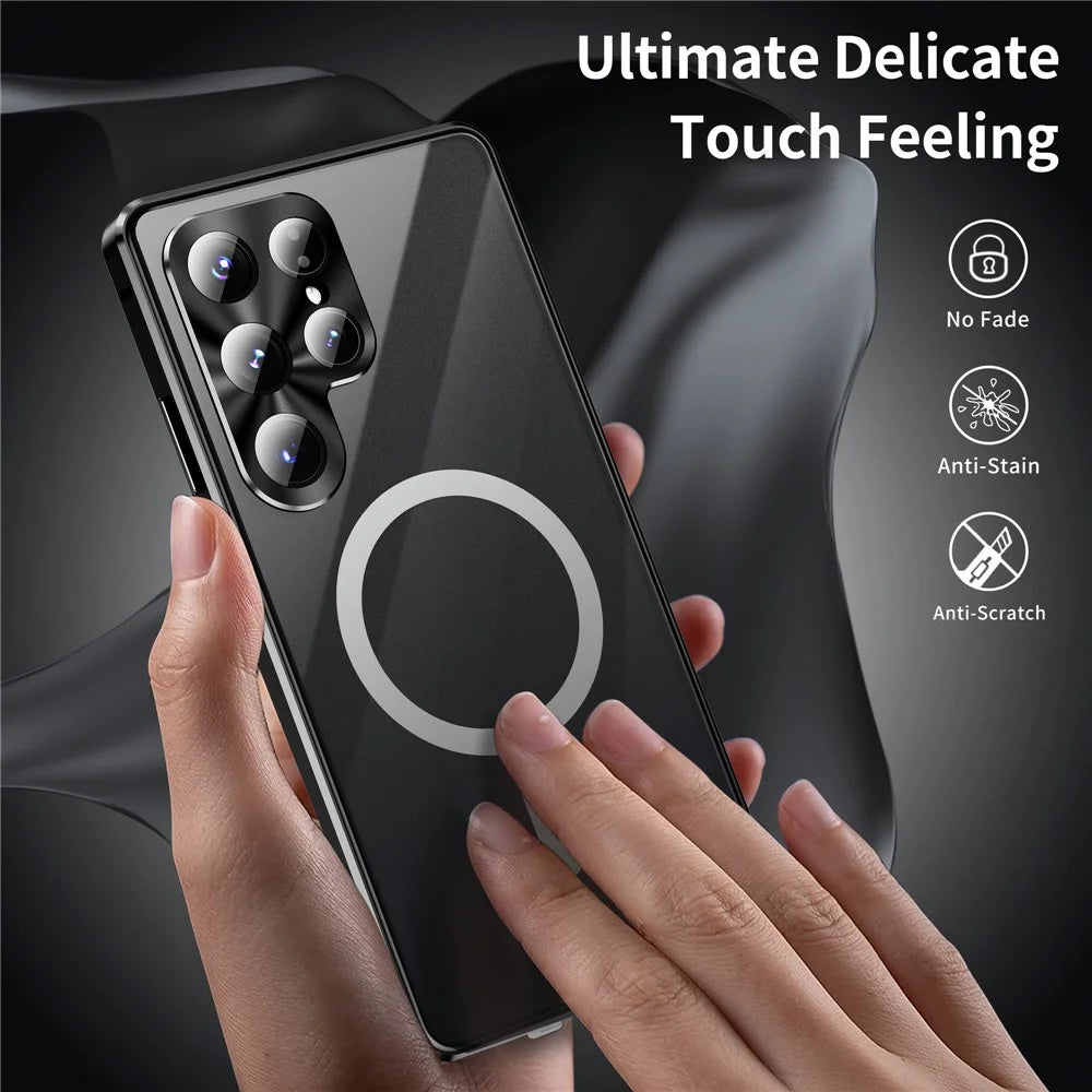 For Samsung Galaxy S26 Ultra Magnetic Case Tempered Glass + Matte PC Phone Cover with Metal Frame - Black - 7