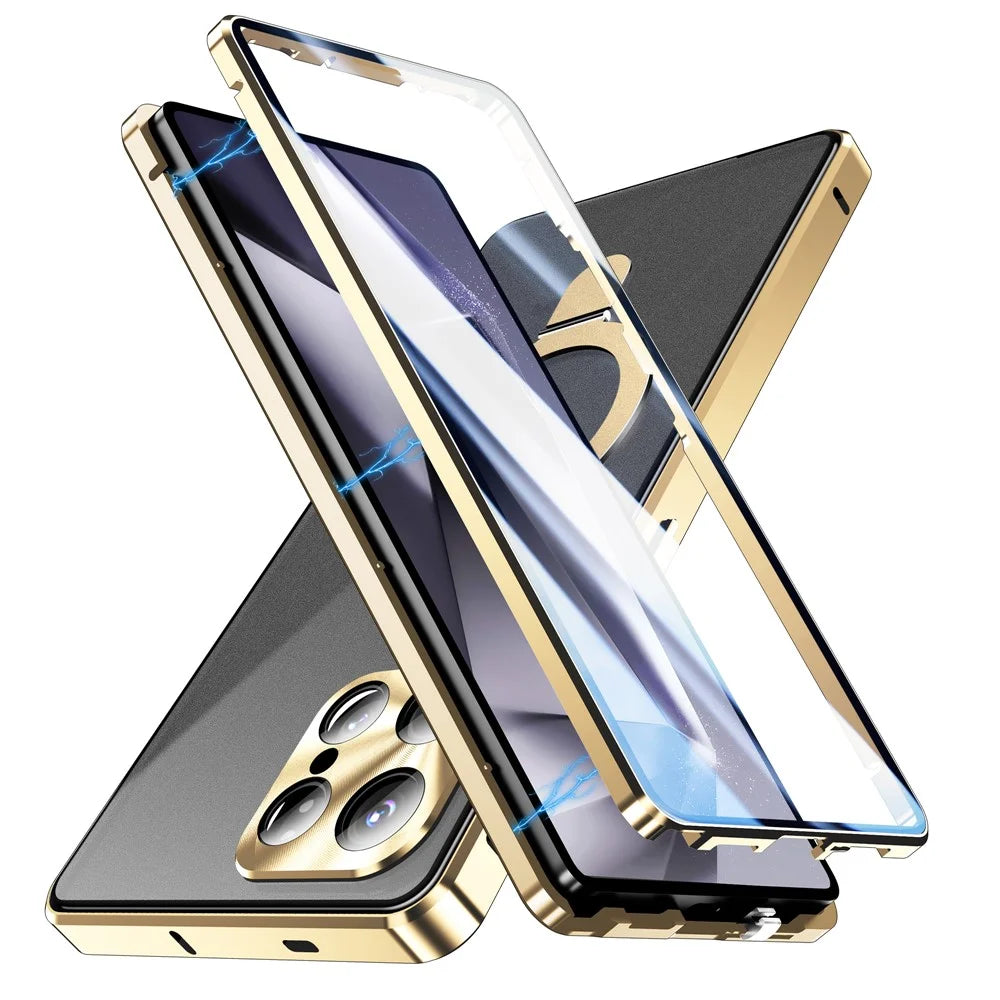 For Samsung Galaxy S26 Ultra Magnetic Case Kickstand Matte PC Cover with HD Tempered Glass Film - Gold - 5