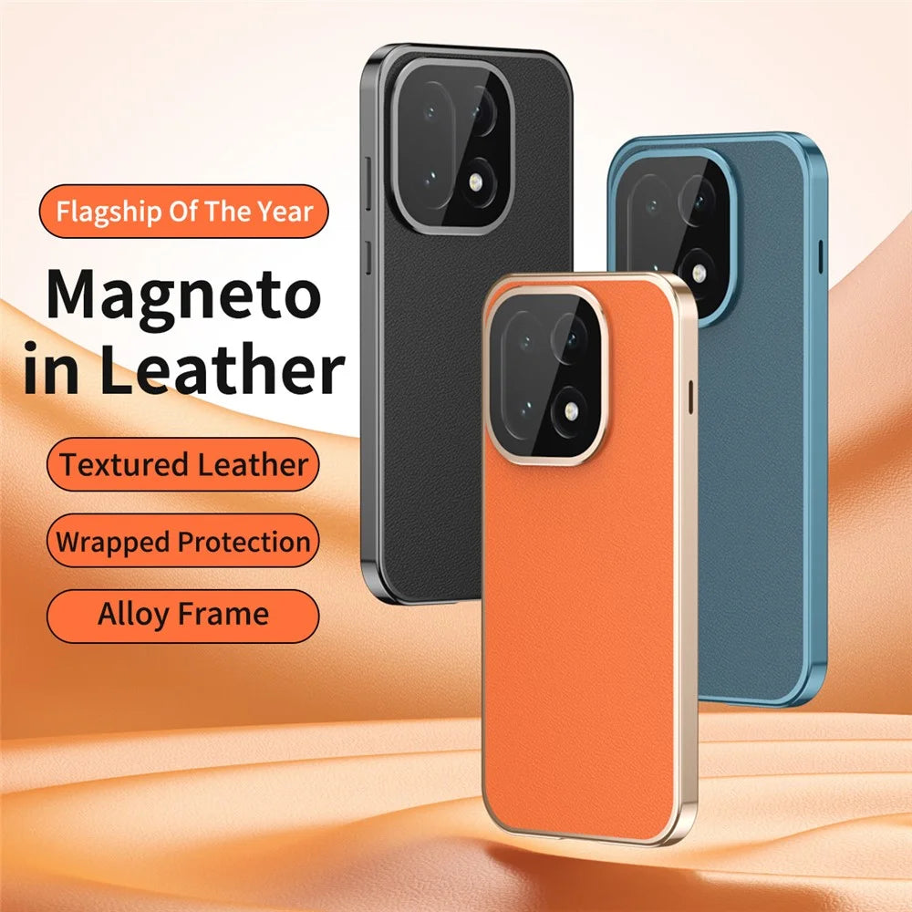 For OnePlus 15 5G Case Magnetic Frame Front Tempered Glass Leather PC Back Phone Cover - Orange - 2