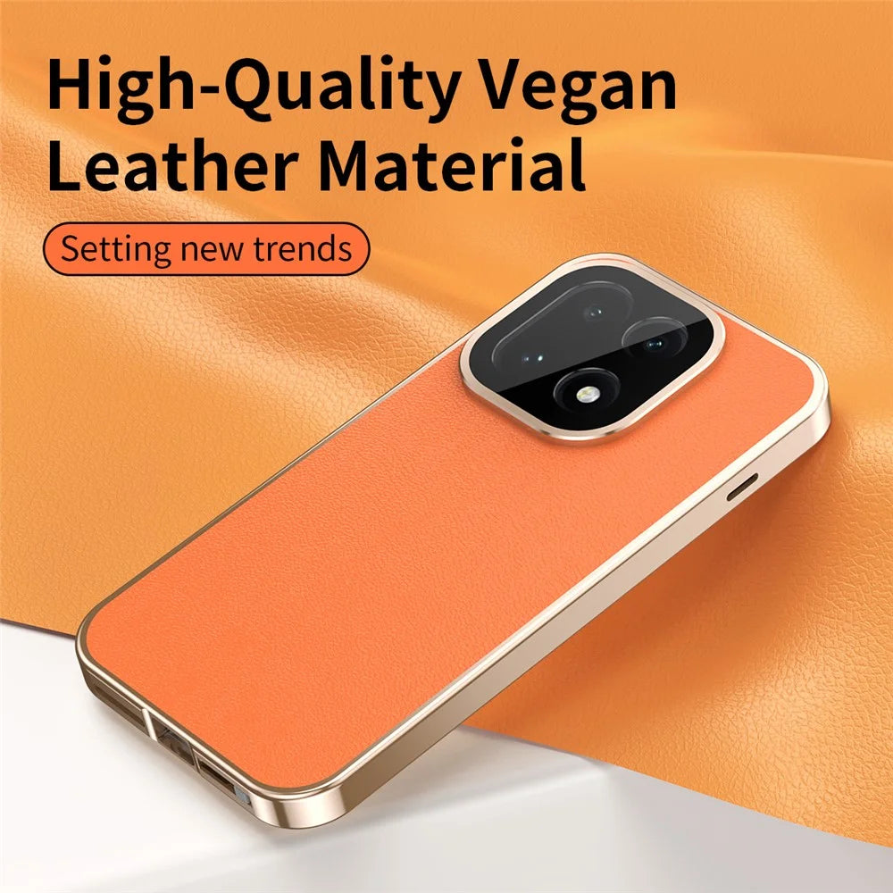 For OnePlus 15 5G Case Magnetic Frame Front Tempered Glass Leather PC Back Phone Cover - Orange - 3