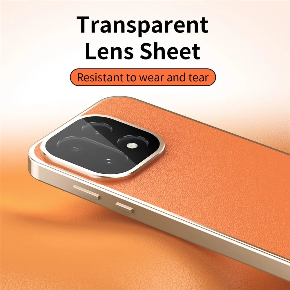 For OnePlus 15 5G Case Magnetic Frame Front Tempered Glass Leather PC Back Phone Cover - Orange - 4