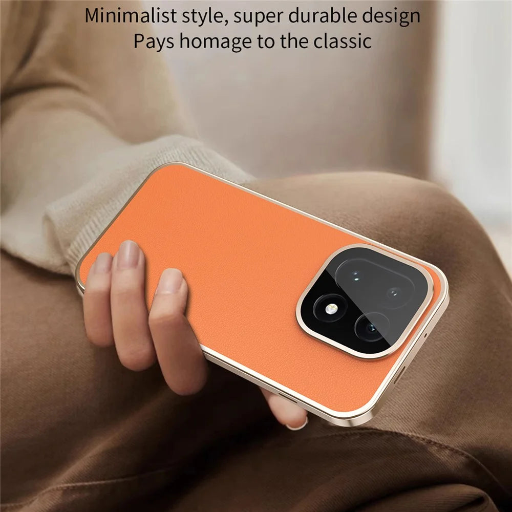 For OnePlus 15 5G Case Magnetic Frame Front Tempered Glass Leather PC Back Phone Cover - Orange - 7