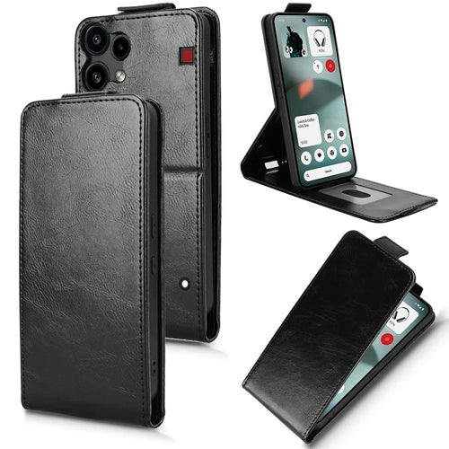 For Nothing Phone (3a) Lite 5G Stand Case Magnetic Clasp Vertical Flip Leather Phone Cover with Card Holder - Black - 1