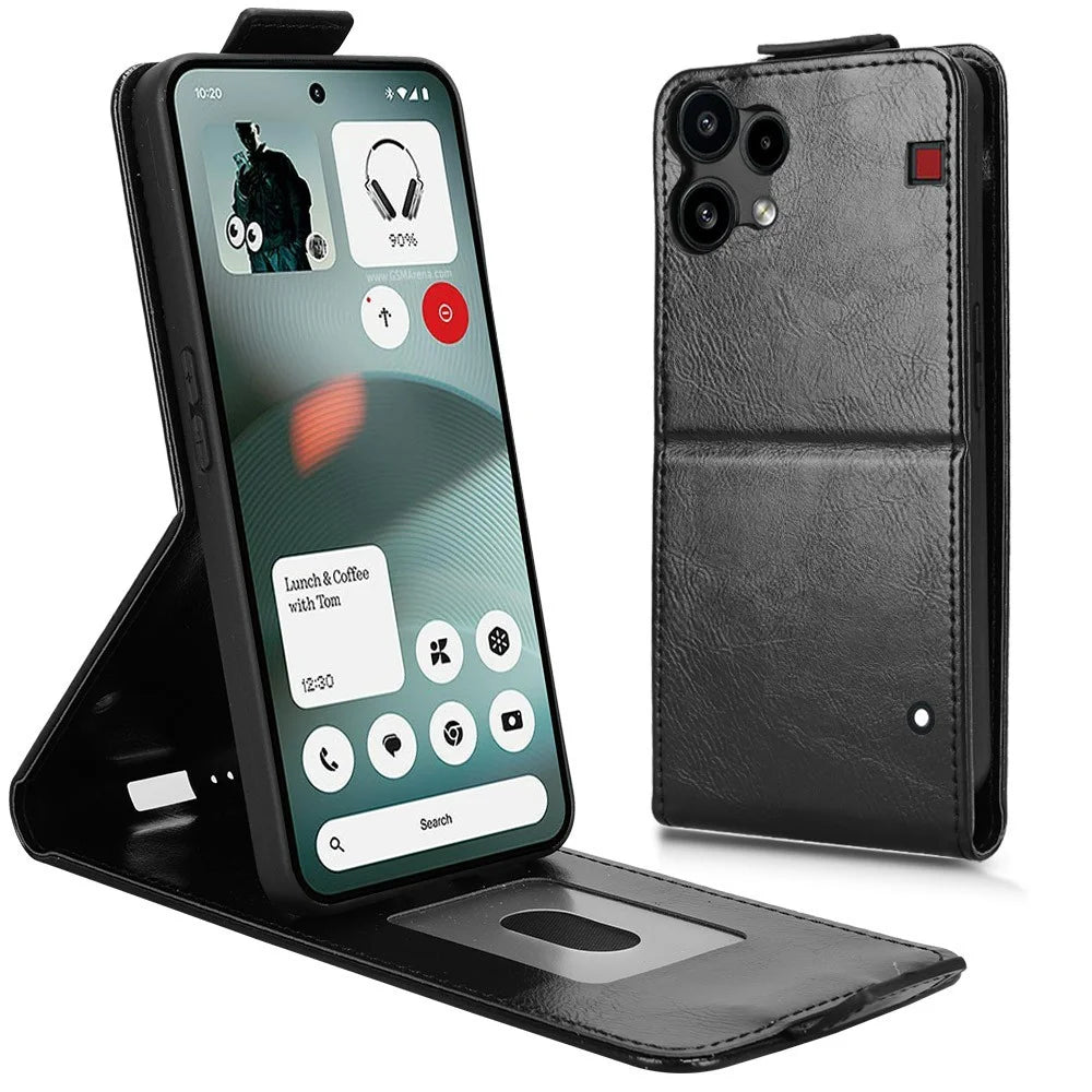 For Nothing Phone (3a) Lite 5G Stand Case Magnetic Clasp Vertical Flip Leather Phone Cover with Card Holder - Black - 3