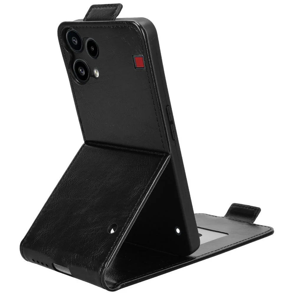 For Nothing Phone (3a) Lite 5G Stand Case Magnetic Clasp Vertical Flip Leather Phone Cover with Card Holder - Black - 4