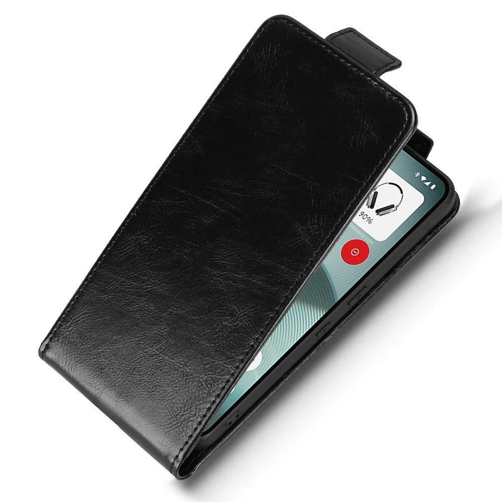 For Nothing Phone (3a) Lite 5G Stand Case Magnetic Clasp Vertical Flip Leather Phone Cover with Card Holder - Black - 5