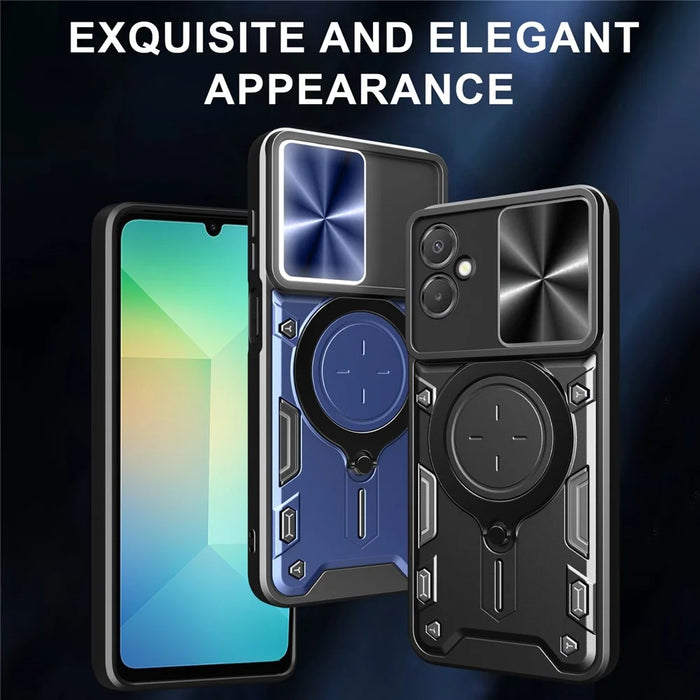 For Samsung Galaxy A06 5G Case TPU + PC Phone Cover with Kickstand , Slide Lens Window - Black - 2
