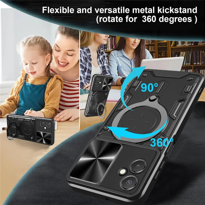For Samsung Galaxy A06 5G Case TPU + PC Phone Cover with Kickstand , Slide Lens Window - Black - 3