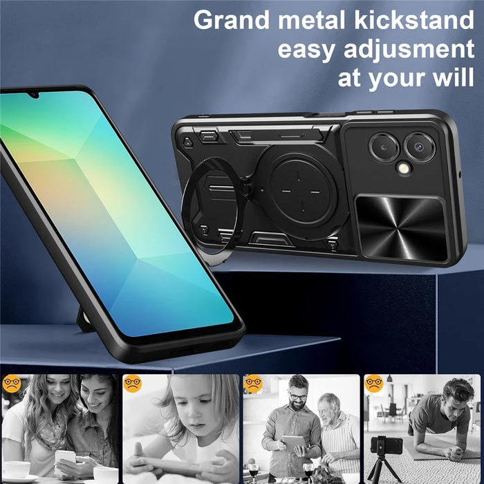 For Samsung Galaxy A06 5G Case TPU + PC Phone Cover with Kickstand , Slide Lens Window - Black - 4