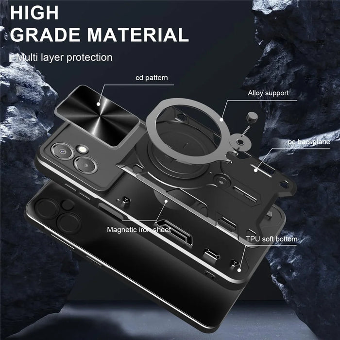 For Samsung Galaxy A06 5G Case TPU + PC Phone Cover with Kickstand , Slide Lens Window - Black - 5