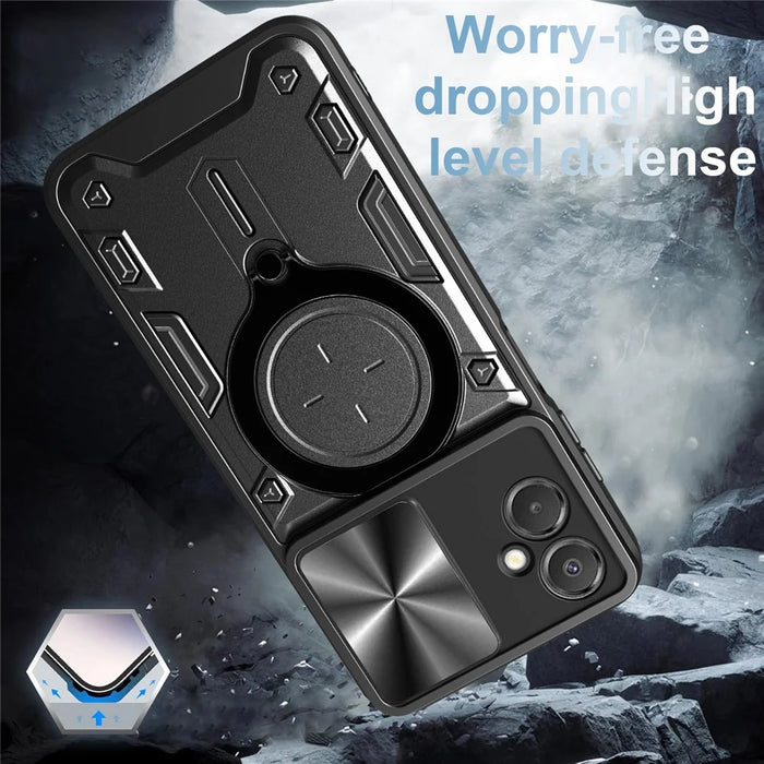 For Samsung Galaxy A06 5G Case TPU + PC Phone Cover with Kickstand , Slide Lens Window - Black - 6