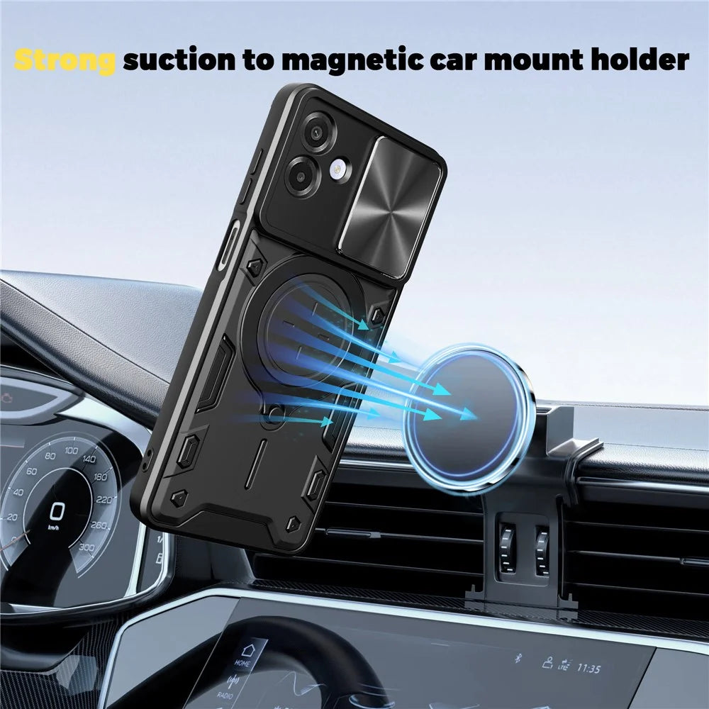 For Samsung Galaxy A08 5G / A08 4G / A07 4G Case TPU + PC Phone Cover with Kickstand , Slide Lens Window - Black - 2