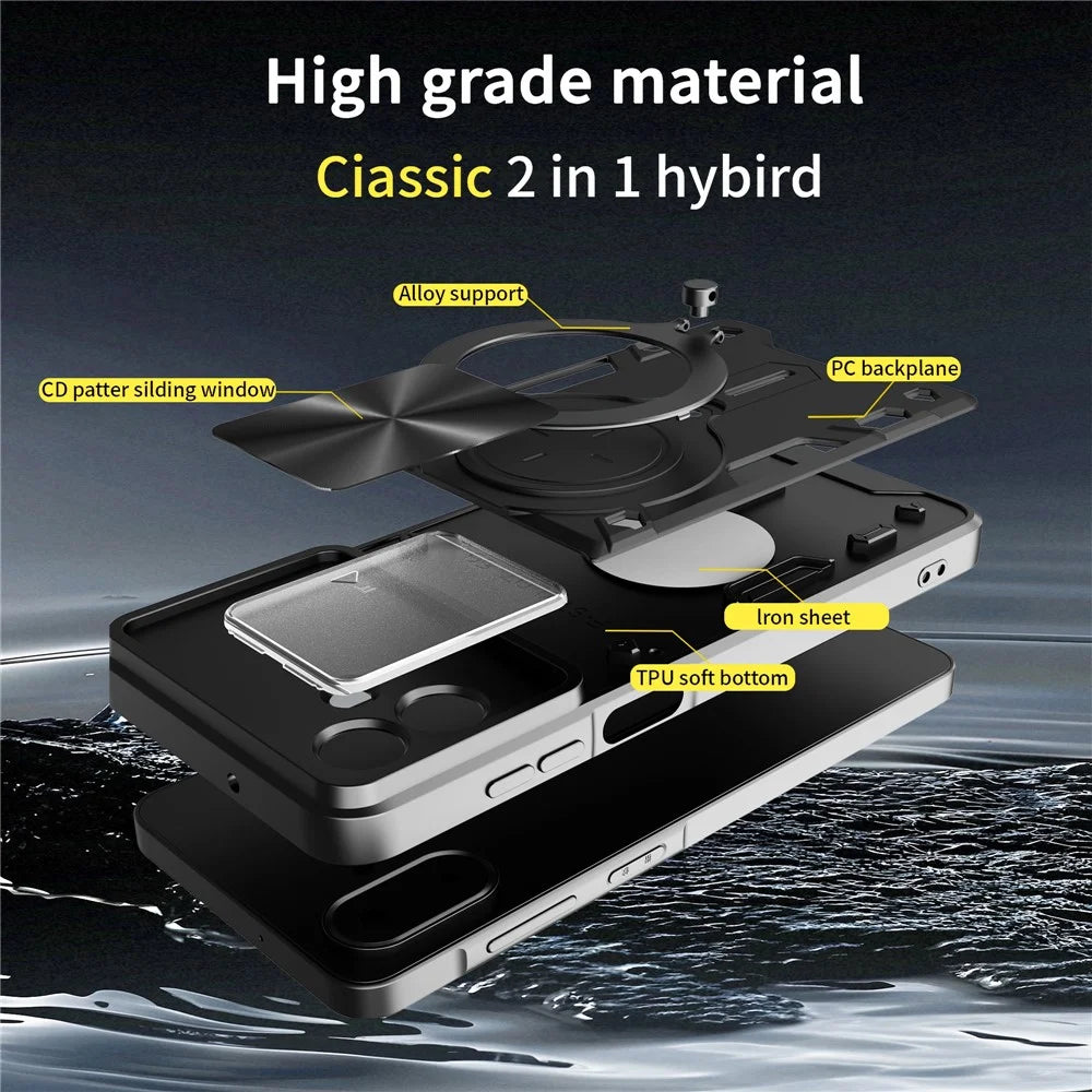 For Samsung Galaxy A08 5G / A08 4G / A07 4G Case TPU + PC Phone Cover with Kickstand , Slide Lens Window - Black - 5