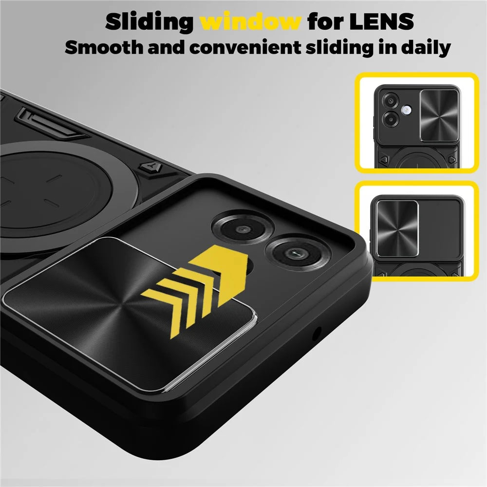 For Samsung Galaxy A08 5G / A08 4G / A07 4G Case TPU + PC Phone Cover with Kickstand , Slide Lens Window - Black - 6