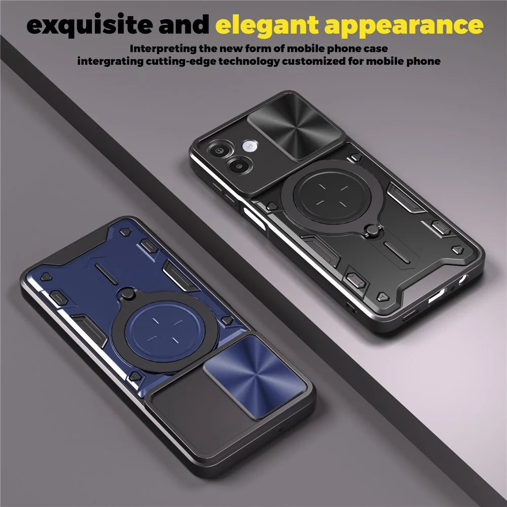 For Samsung Galaxy A08 5G / A08 4G / A07 4G Case TPU + PC Phone Cover with Kickstand , Slide Lens Window - Black - 7
