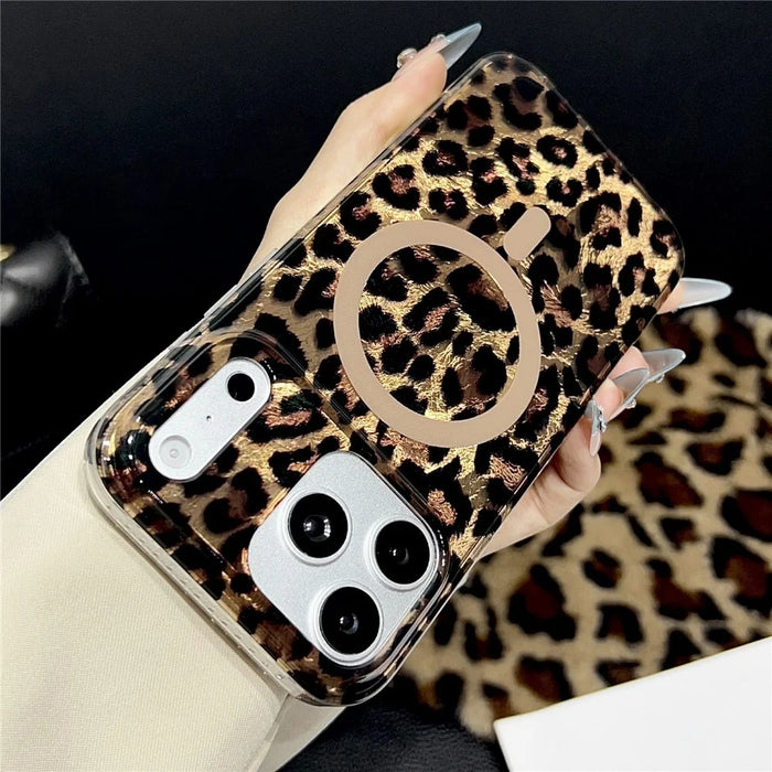 For iPhone 17 Pro Max Case Compatible with MagSafe IMD Leopard Print TPU PC Phone Cover - Style A - 5