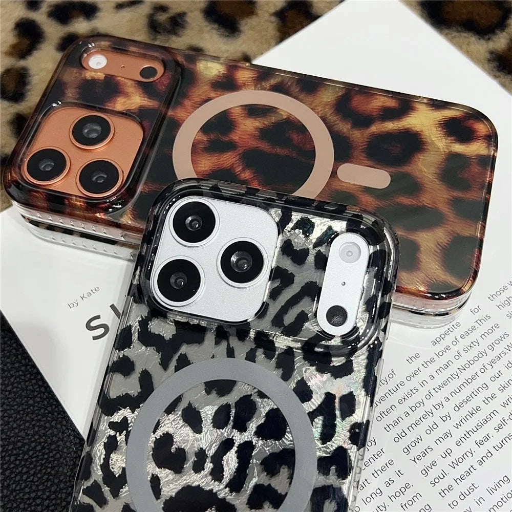 For iPhone 17 Pro Case Compatible with MagSafe IMD Leopard Print TPU PC Phone Cover - Style A - 6