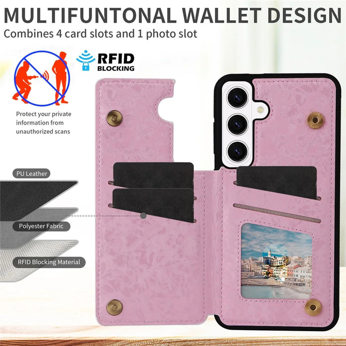For Samsung Galaxy S26+ Case Flower Leather TPU RFID Blocking Phone Cover Card Slots - Flowers - 4