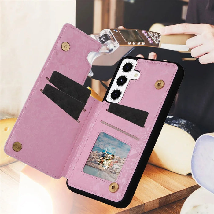 For Samsung Galaxy S26+ Case Flower Leather TPU RFID Blocking Phone Cover Card Slots - Flowers - 5