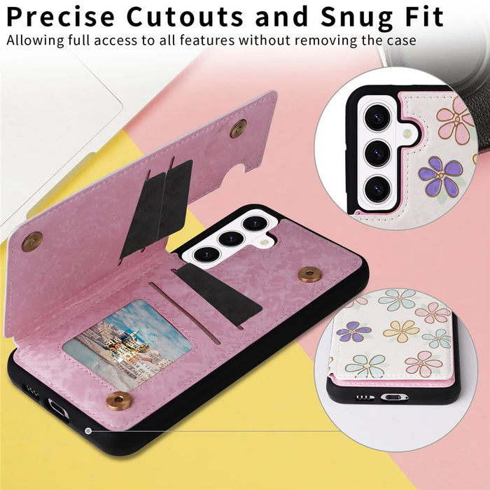 For Samsung Galaxy S26+ Case Flower Leather TPU RFID Blocking Phone Cover Card Slots - Flowers - 6