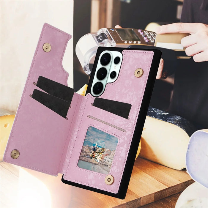 For Samsung Galaxy S26 Ultra Case Flower Leather TPU RFID Blocking Phone Cover Card Slots - Rose - 4