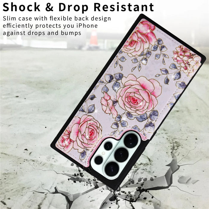 For Samsung Galaxy S26 Ultra Case Flower Leather TPU RFID Blocking Phone Cover Card Slots - Rose - 7