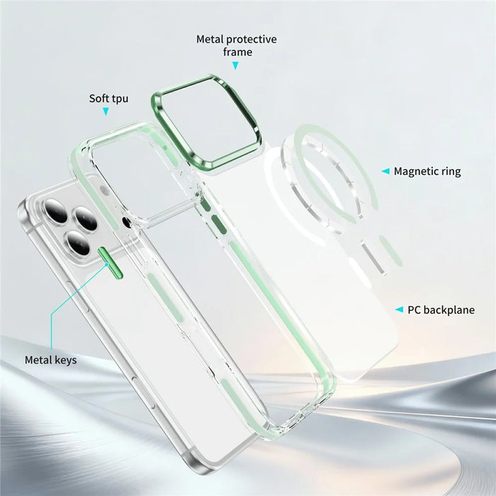 For iPhone 17 Pro Max Case Compatible with MagSafe TPU PC Acrylic Shockproof Clear Phone Back Cover - Mint Green - 2