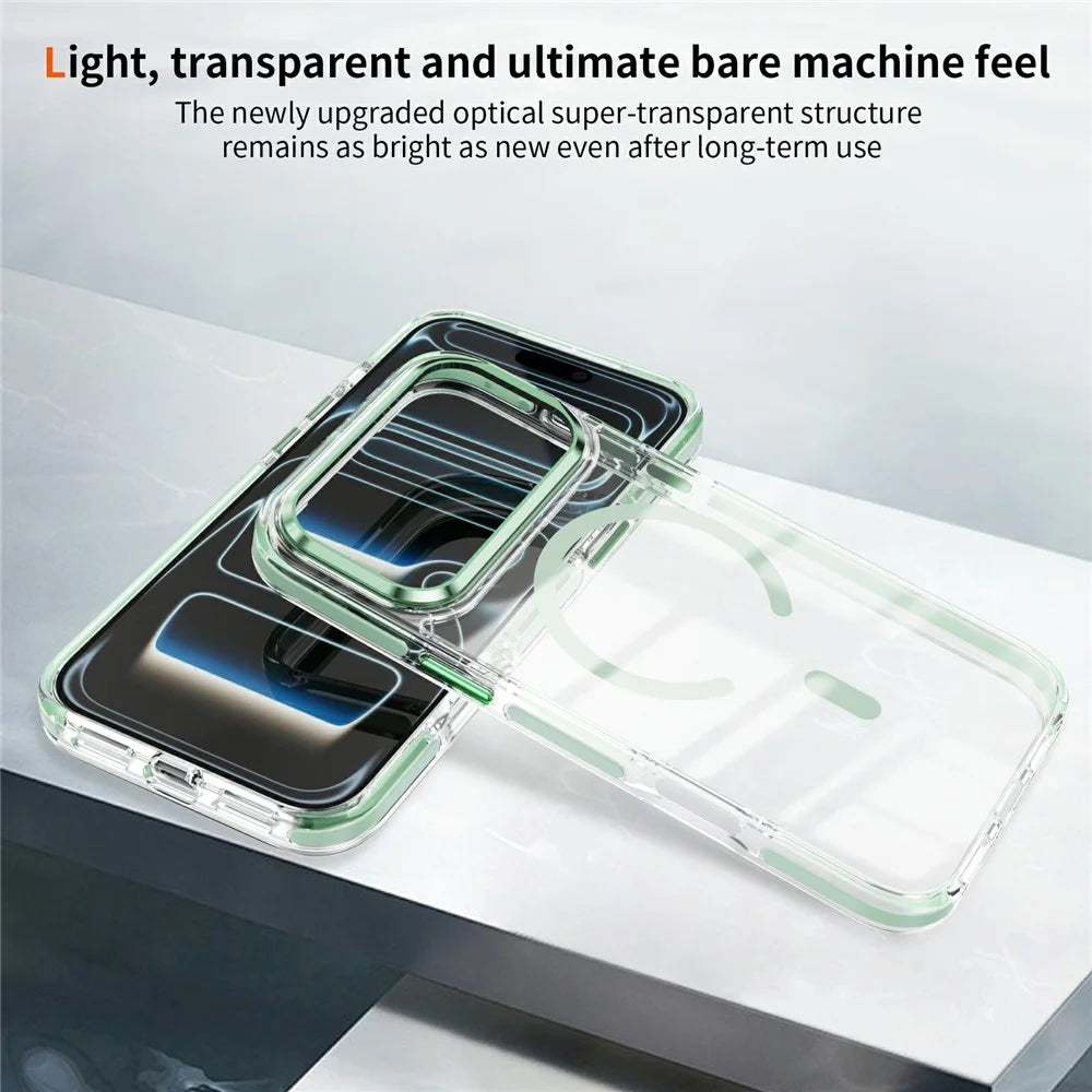 For iPhone 17 Pro Case Compatible with MagSafe TPU PC Acrylic Shockproof Clear Phone Back Cover - Mint Green - 4