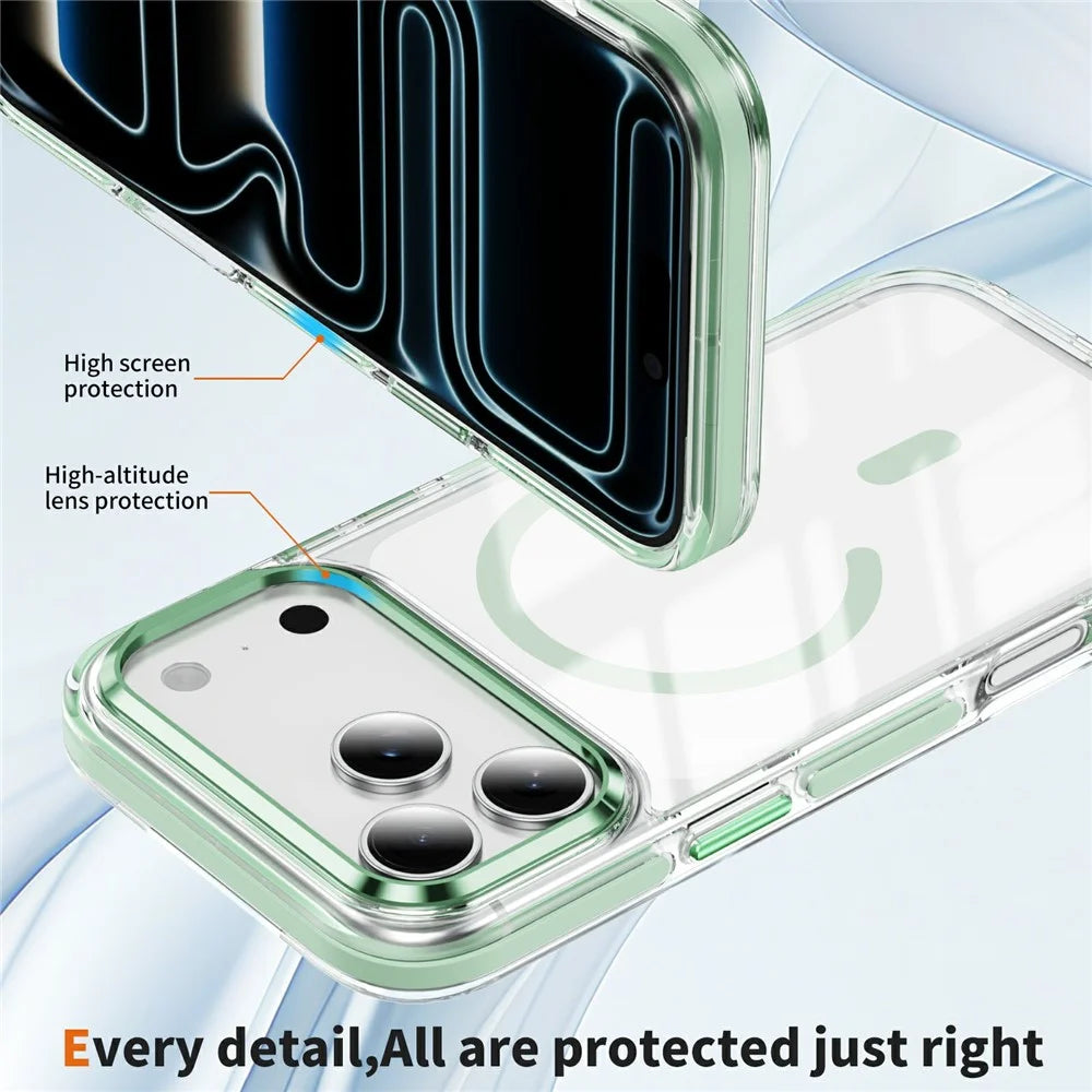 For iPhone 17 Pro Case Compatible with MagSafe TPU PC Acrylic Shockproof Clear Phone Back Cover - Mint Green - 5
