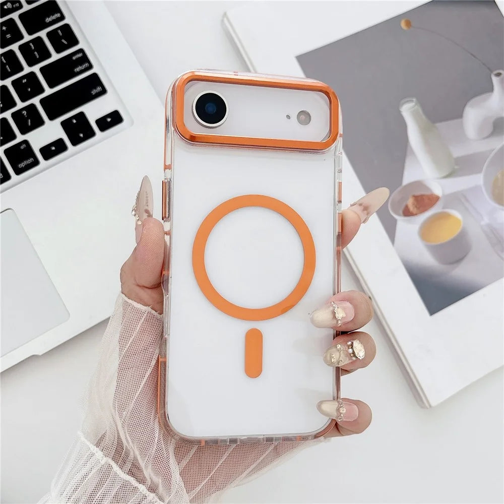 For iPhone Air Case Compatible with MagSafe TPU PC Acrylic Shockproof Clear Phone Back Cover - Orange - 2