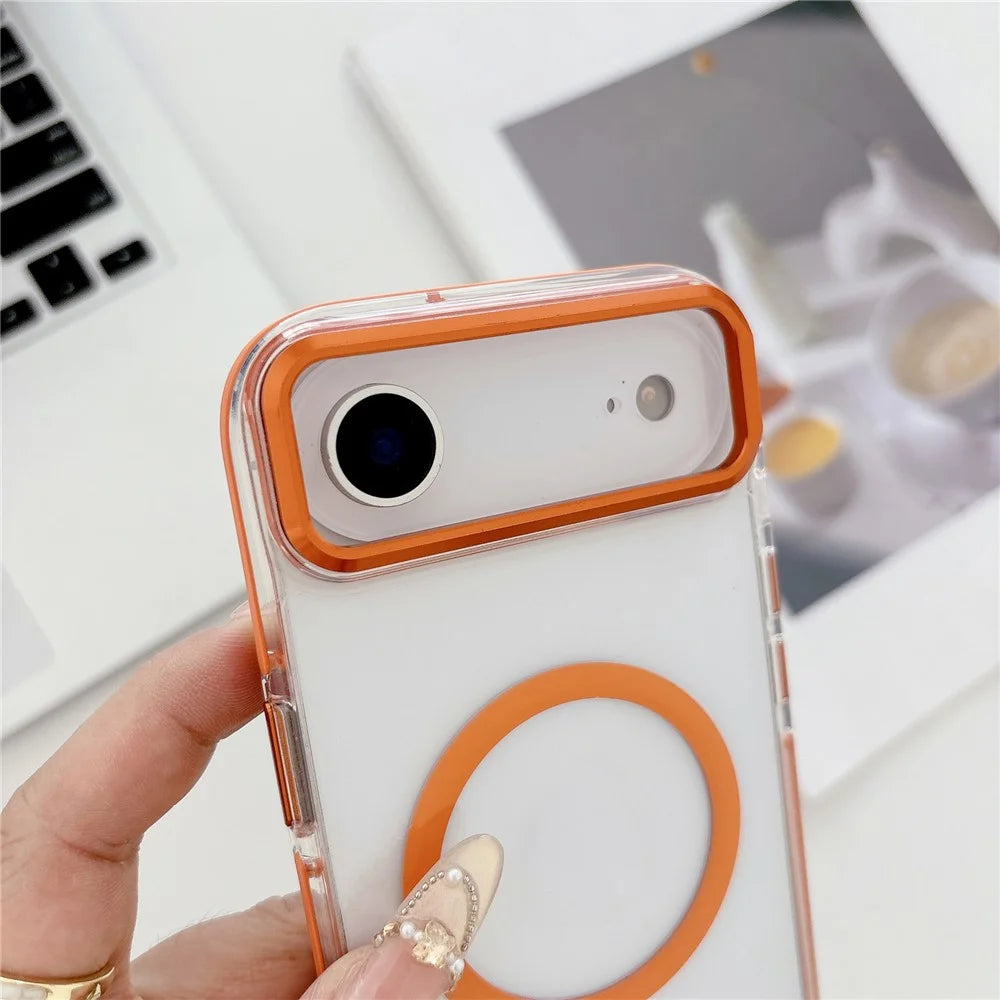 For iPhone Air Case Compatible with MagSafe TPU PC Acrylic Shockproof Clear Phone Back Cover - Orange - 3