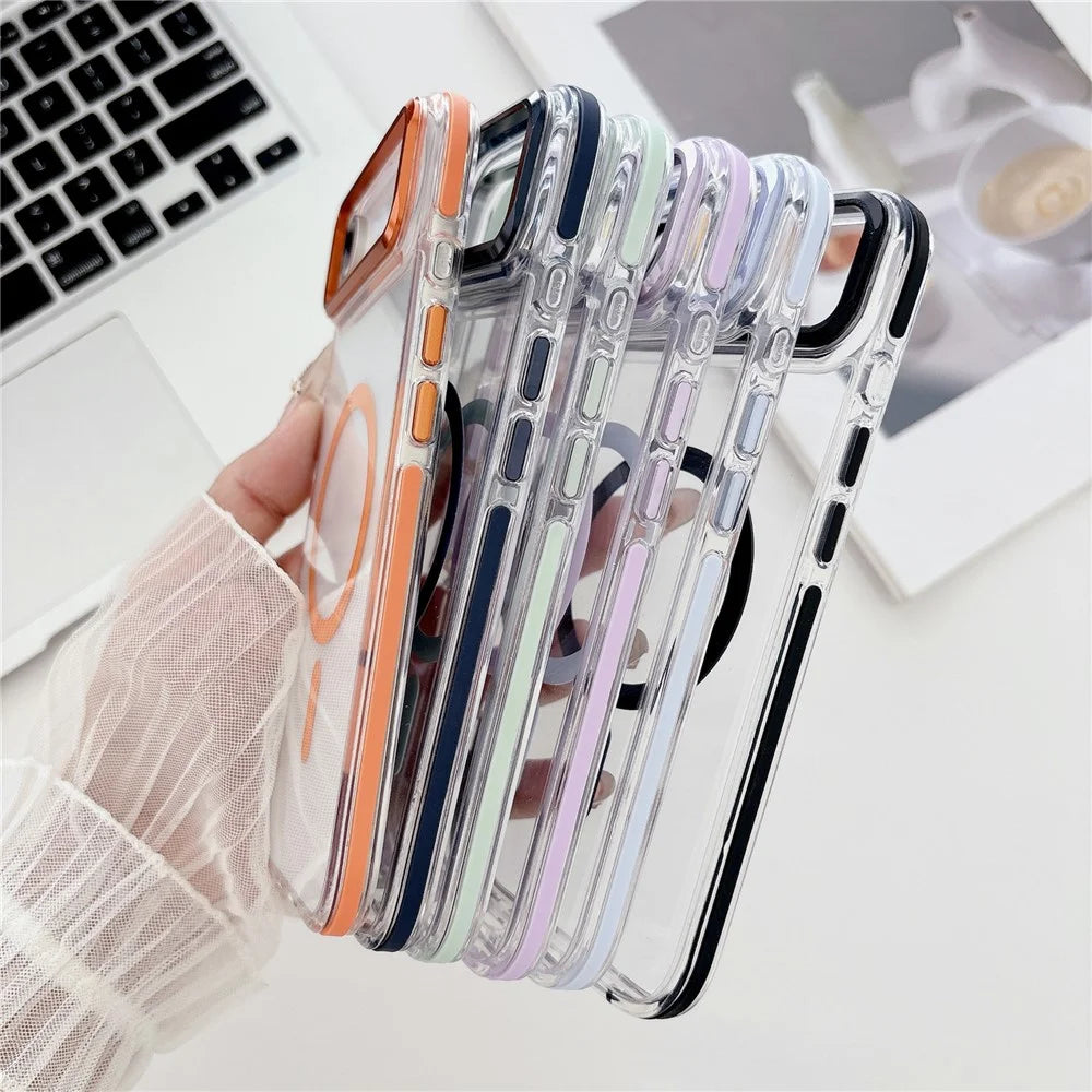 For iPhone Air Case Compatible with MagSafe TPU PC Acrylic Shockproof Clear Phone Back Cover - Orange - 6