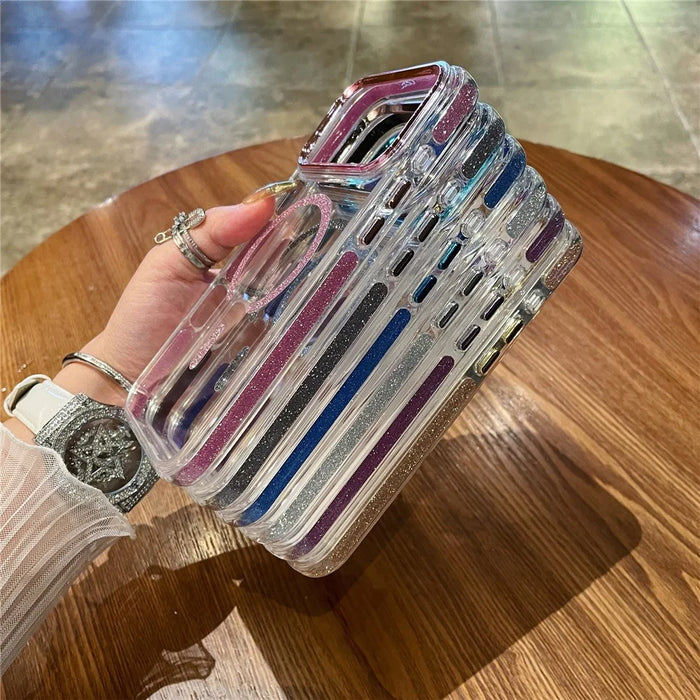 For iPhone 17 Pro Max Magnetic Case Glitter Edge TPU + PC Clear Back Phone Cover Compatible with MagSafe - Pink - 4