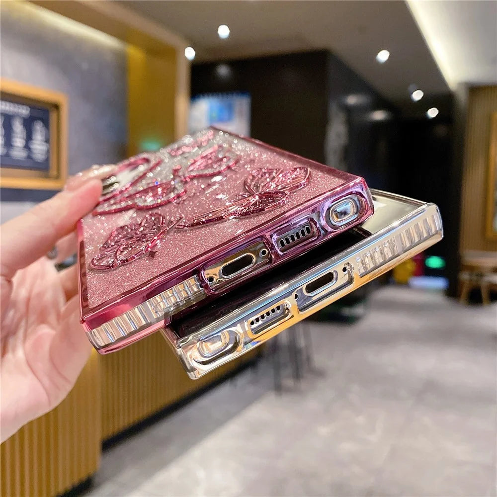 For Samsung Galaxy S26 Ultra Case Rhinestones Decor 3D Butterfly TPU Phone Cover with Glitter Paper - Purple - 6
