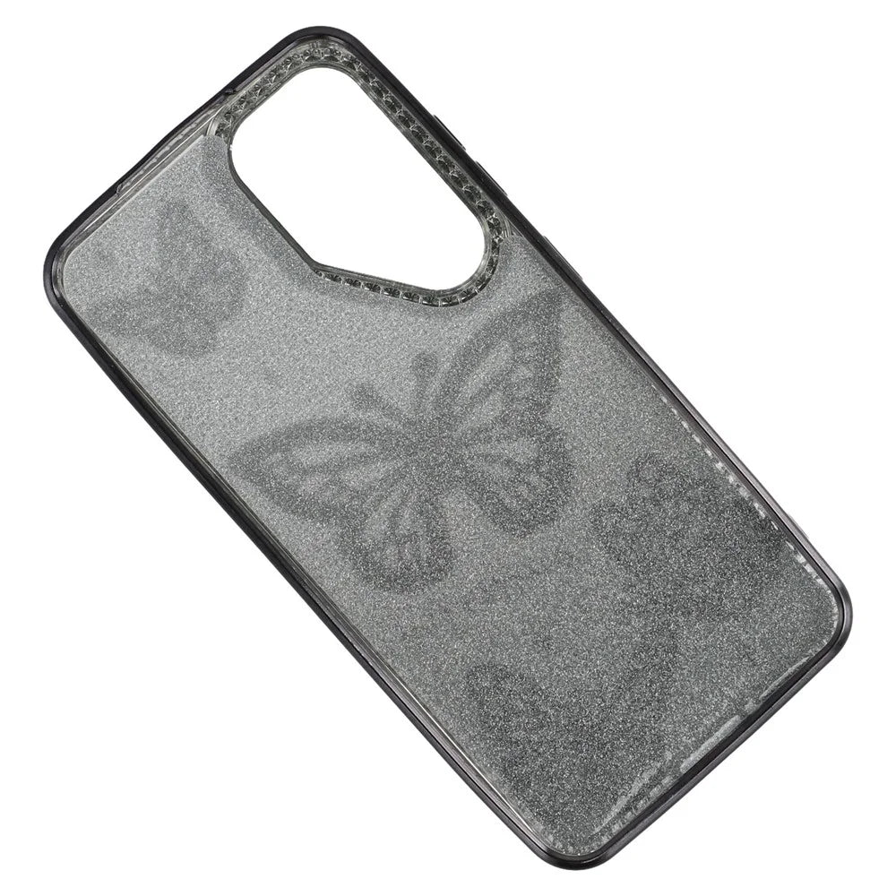 For Samsung Galaxy S26 Case Rhinestones Decor 3D Butterfly TPU Phone Cover with Glitter Paper - Black - 6