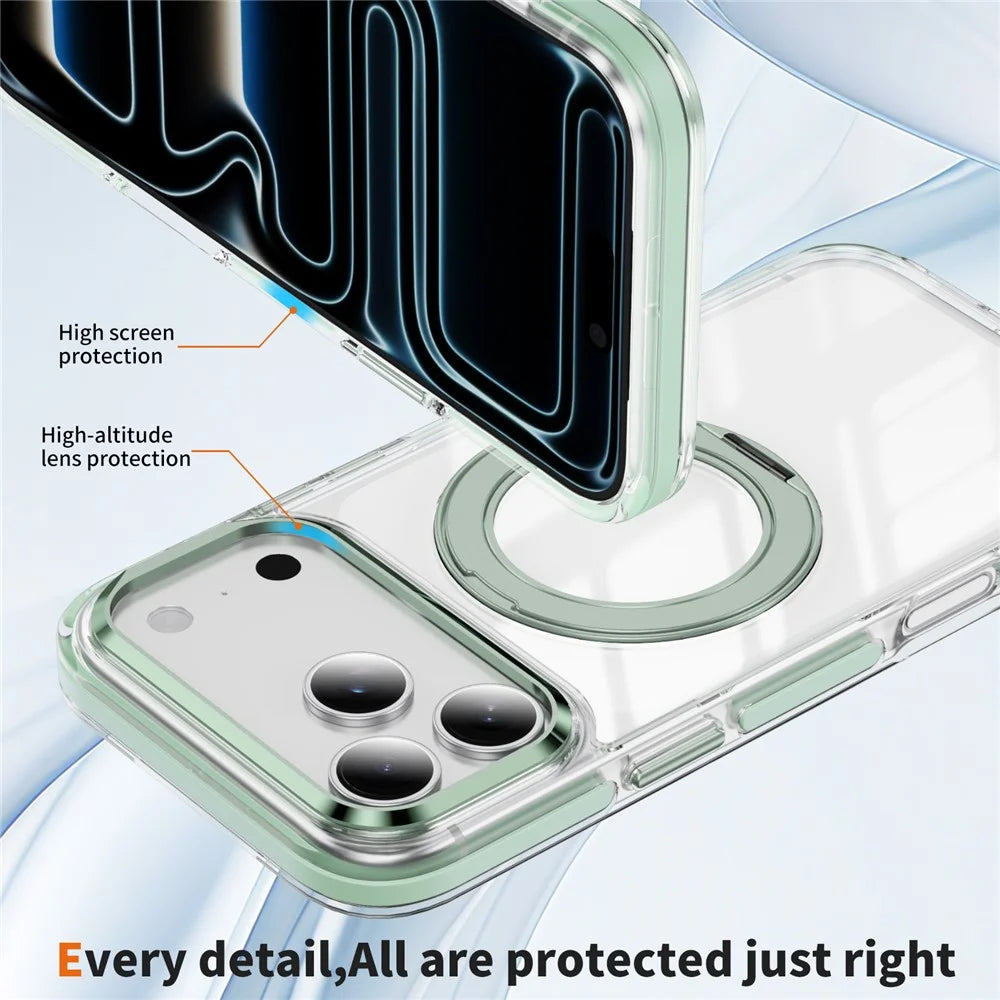 For iPhone 17 Pro Case Compatible with MagSafe Rotating Kickstand Shockproof TPU PC Acrylic Clear Phone Back Cover - Mint Green - 2
