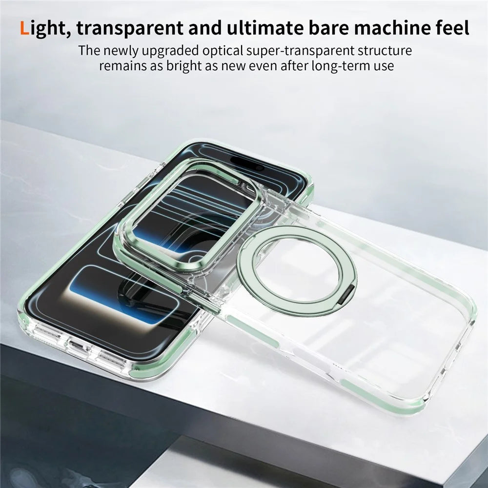 For iPhone 17 Pro Case Compatible with MagSafe Rotating Kickstand Shockproof TPU PC Acrylic Clear Phone Back Cover - Mint Green - 5