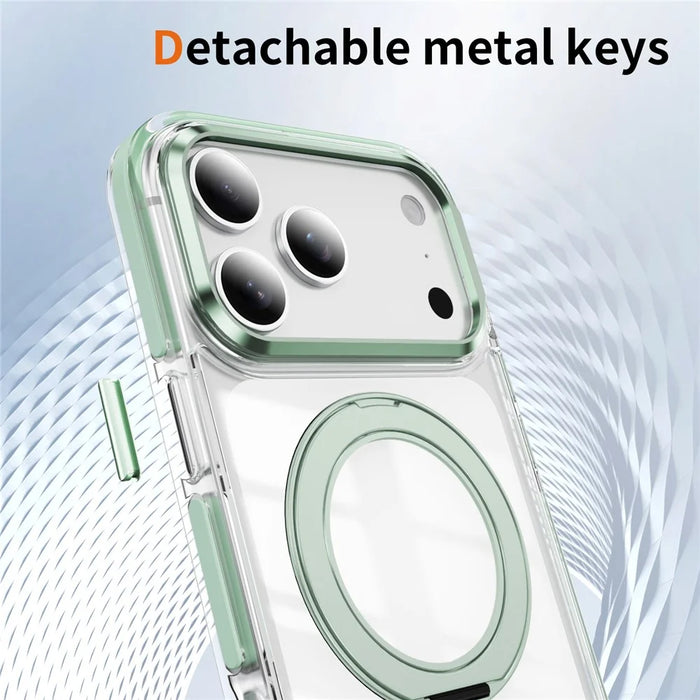 For iPhone 17 Pro Max Case Compatible with MagSafe Rotating Kickstand Shockproof TPU PC Acrylic Clear Phone Back Cover - Mint Green - 4