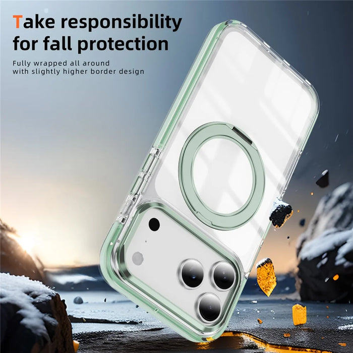 For iPhone 17 Pro Max Case Compatible with MagSafe Rotating Kickstand Shockproof TPU PC Acrylic Clear Phone Back Cover - Mint Green - 7